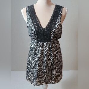 Vintage Y2K Willi Smith Black White Satin Tank  Crochet High Waist Womans Small